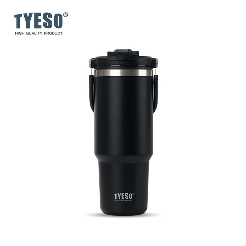 Tyeso Large-Capacity Thermoses Handle Vacuum Cup Dual-Drink Coffee Mug Stainless Steel Ice Cup Car Bottle Hot Cold Retention