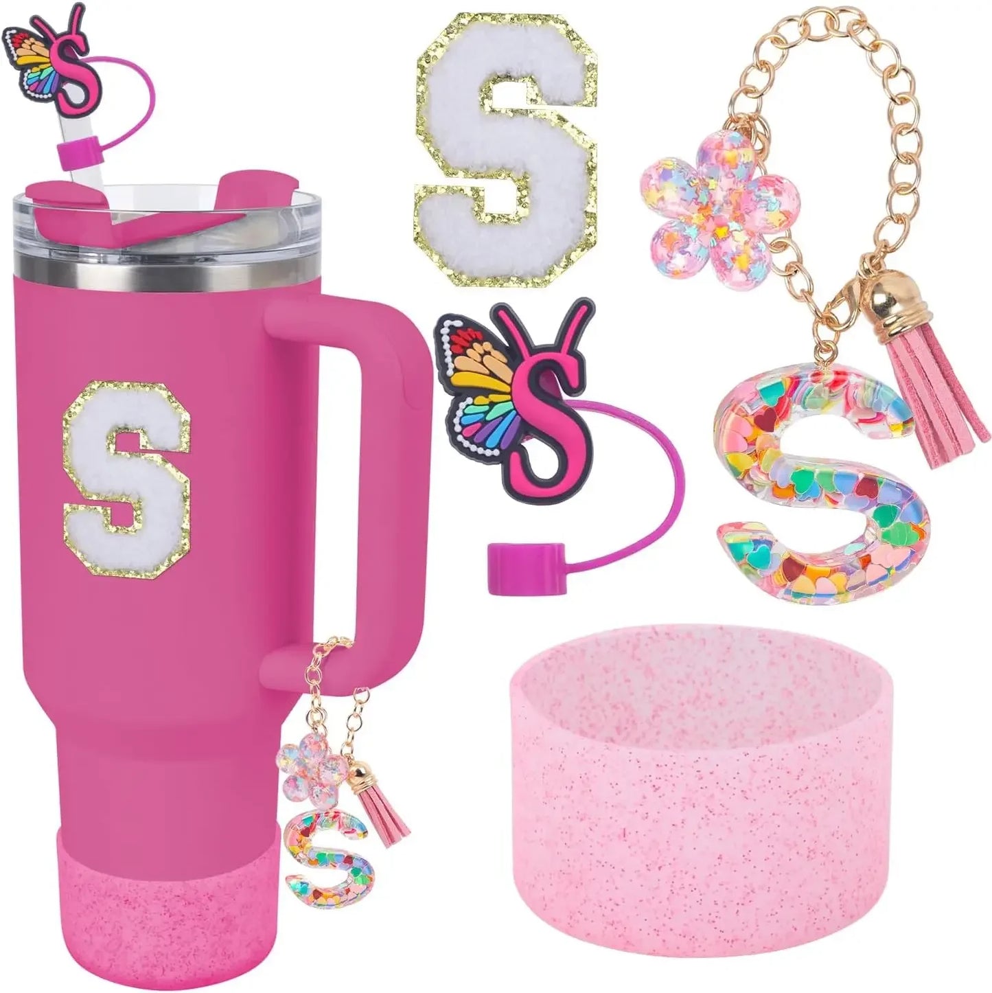 Accessories for Stanley Cup 40oz 30oz Letter Charms for Handle Silicone Boot,Straw Cover Topper & Sticker Charms