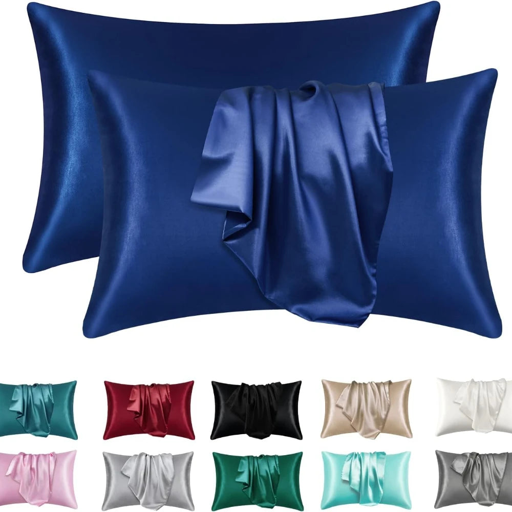 2pcs Satin Silk Pillowcase for Hair and Skin, Coral Pillow Cases Standard Size Set of Super Soft Pillow Case