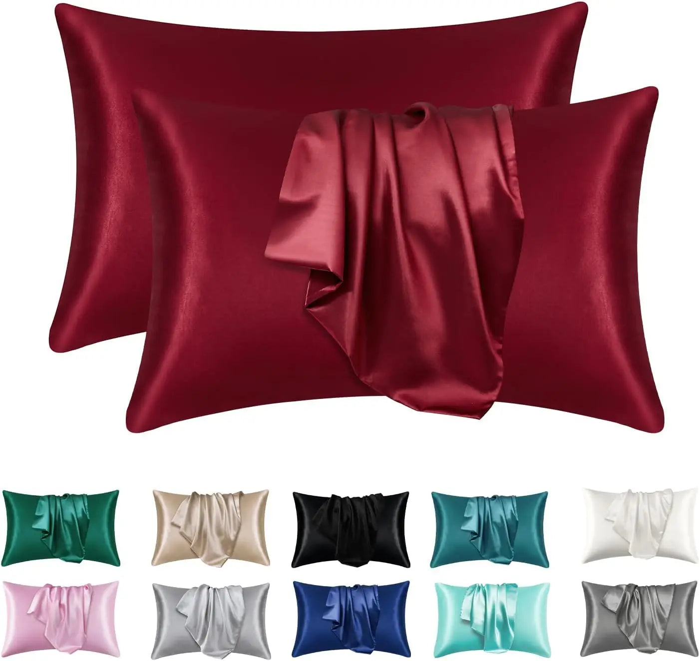 2pcs Satin Silk Pillowcase for Hair and Skin, Coral Pillow Cases Standard Size Set of Super Soft Pillow Case