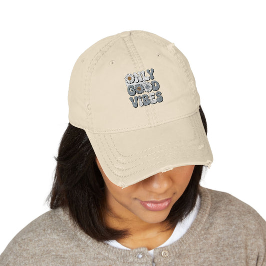 Distressed Dad Hat - Only Good Vibes, Casual Accessories, Gift for Dad, Summer Fashion, Outdoor Events, Relaxed Style