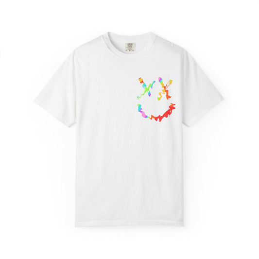 Colorful Smiley Face T-Shirt, Unisex Garment-Dyed Tee, Fun Casual Wear, Summer Vibes, Gift for Friends, Birthday Celebration