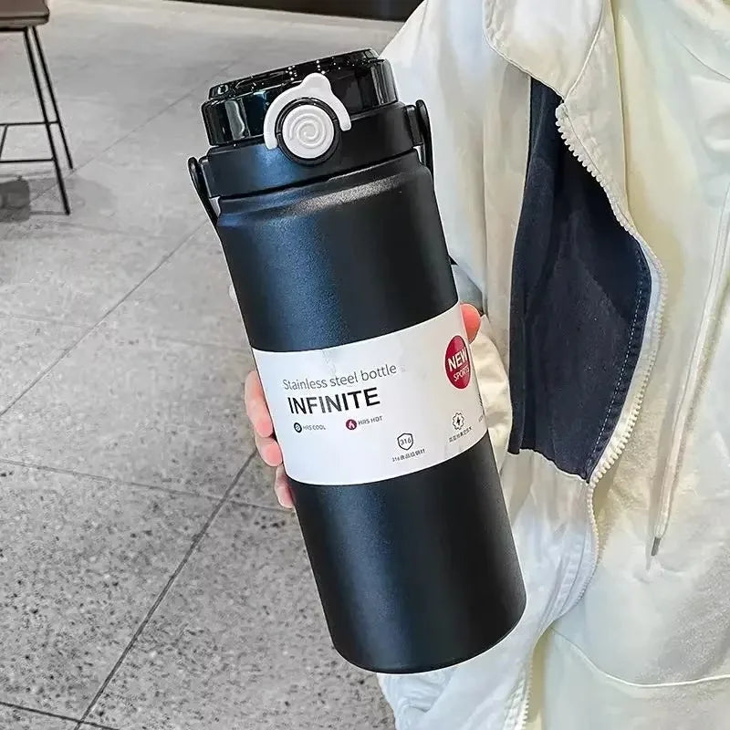 1.2L Large Capacity  Bottle with Straw Stainless Steel Double Drinking Straw Thermal Water Bottle Keep Cold and Hot Thermos Cup