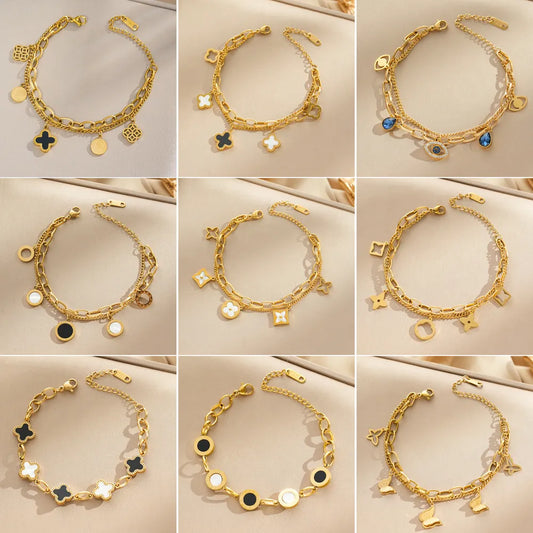 Cross-Border Hot Sale Whole Body Titanium Steel Bracelet Female Accessible Luxury Temperament Korean Style 18K Real Gold Electroplated Bracelet Does Not Fade