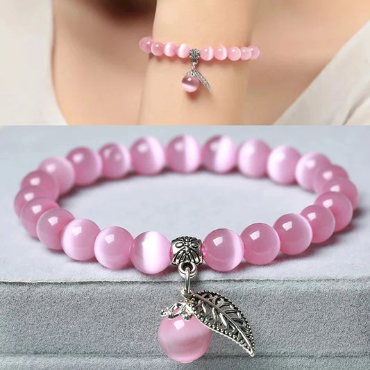 Fashion Natural Color Agate Cat's Eye Stone Bracelet For Women Crystal Beaded Bracelet Aesthetic Bangles Jewelry