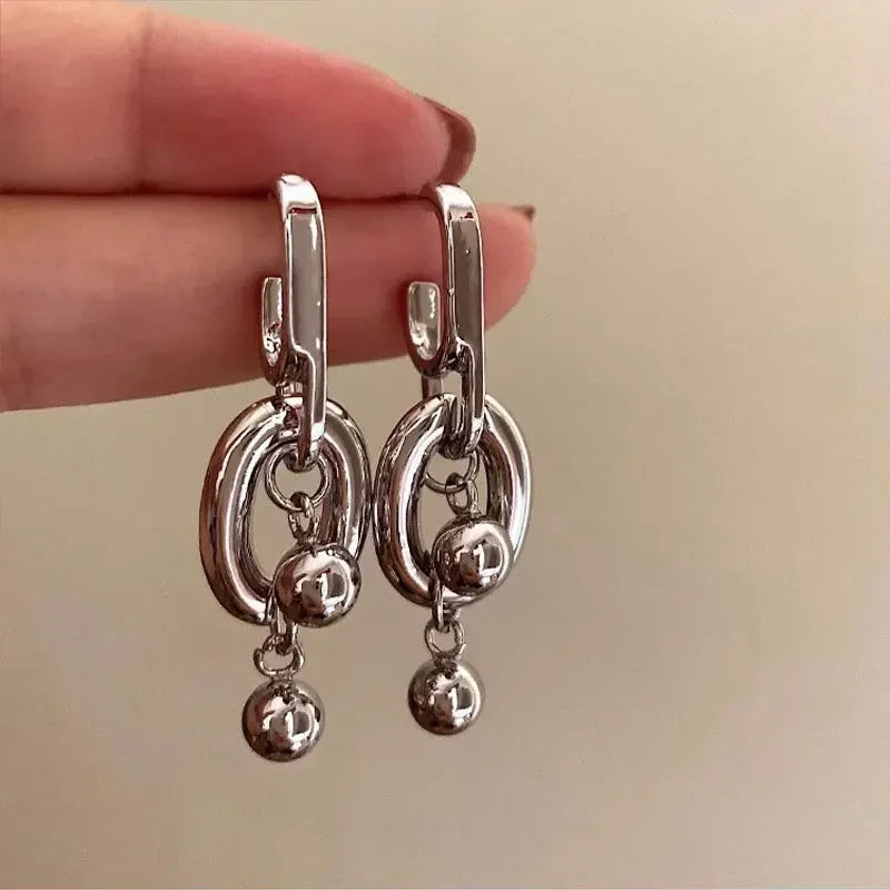 Vintage Geometry Irregular Eardrop Personality Asymmetry Dripping Oil Earrings for Women Fashion Daily Commuting Jewelry Gifts