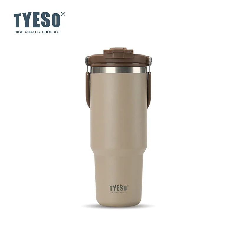 Tyeso Large-Capacity Thermoses Handle Vacuum Cup Dual-Drink Coffee Mug Stainless Steel Ice Cup Car Bottle Hot Cold Retention
