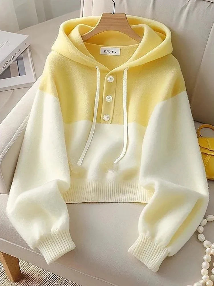Sweet Girls' Style Casual Versatile Women's Hoodie 2024 Autumn New Fashion Color Blocked Women's Hooded Pullover Top