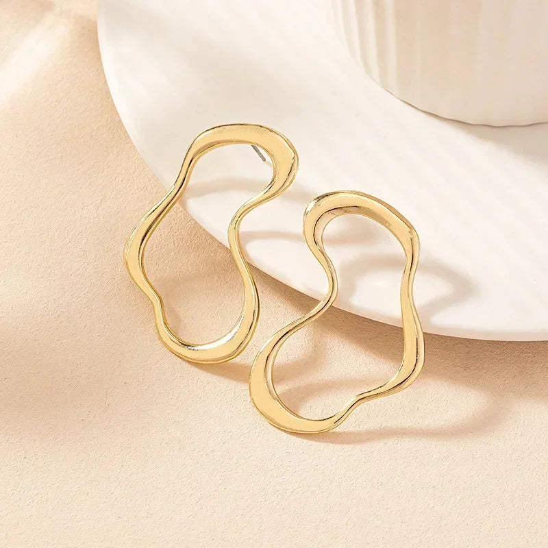 Vintage Geometry Irregular Eardrop Personality Asymmetry Dripping Oil Earrings for Women Fashion Daily Commuting Jewelry Gifts