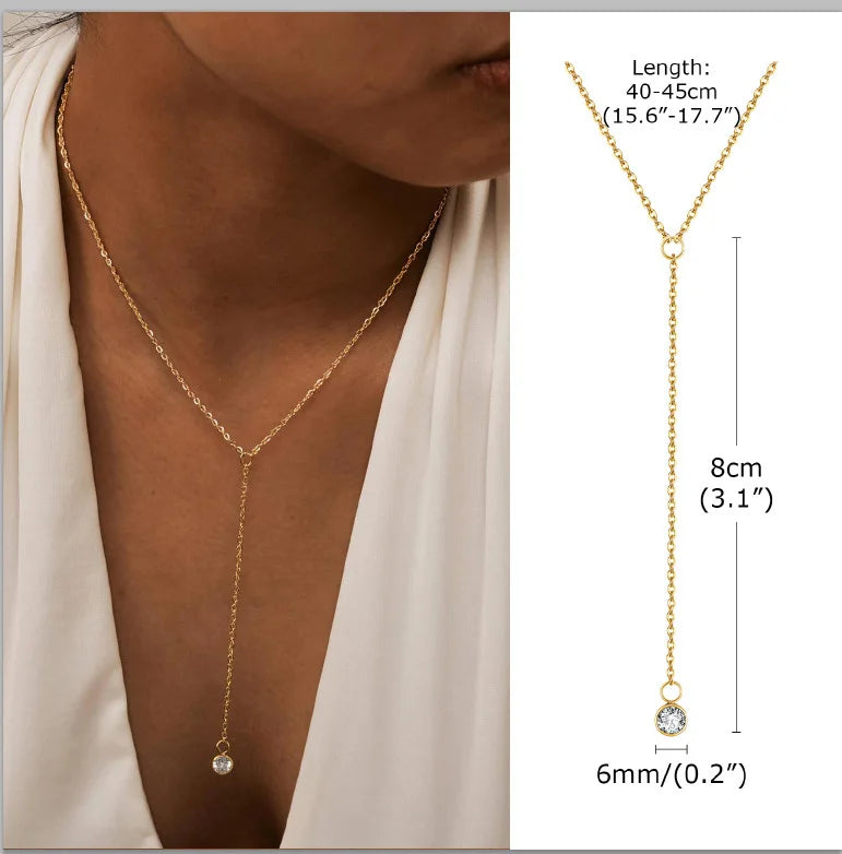 Stainless Steel Lariat Necklace Gold Plated, Dainty Long Necklace Laryered Necklaces For Women Girls, Y Shape Drop Pendant