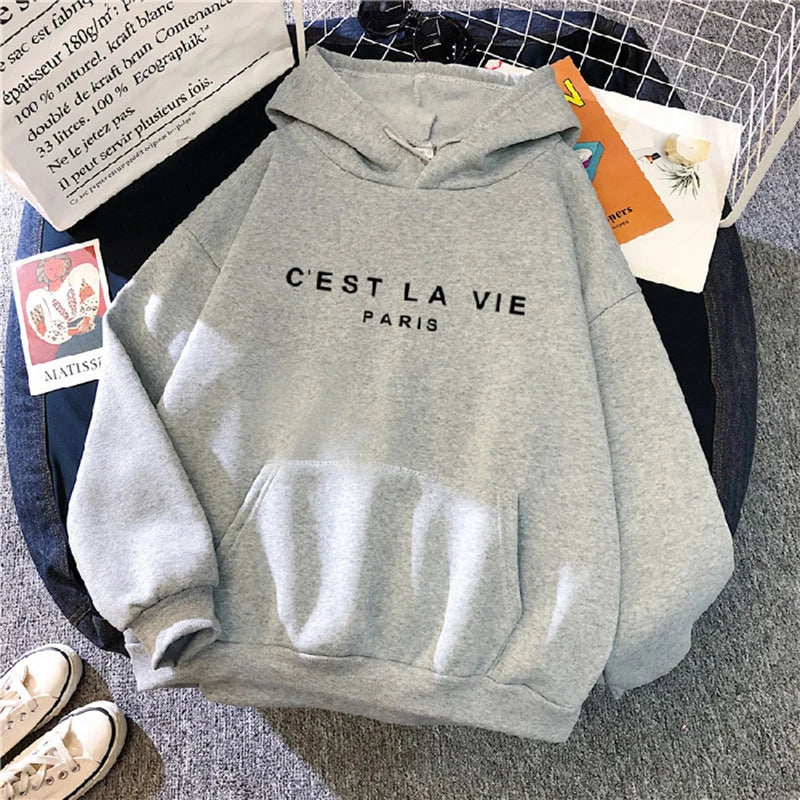 2025Autumn Hoodie Multiple Solid Color Letter Hooded Korean Fashion Sweatshirts Long Sleeve Top Drawstring Pockets Loose Hoodies