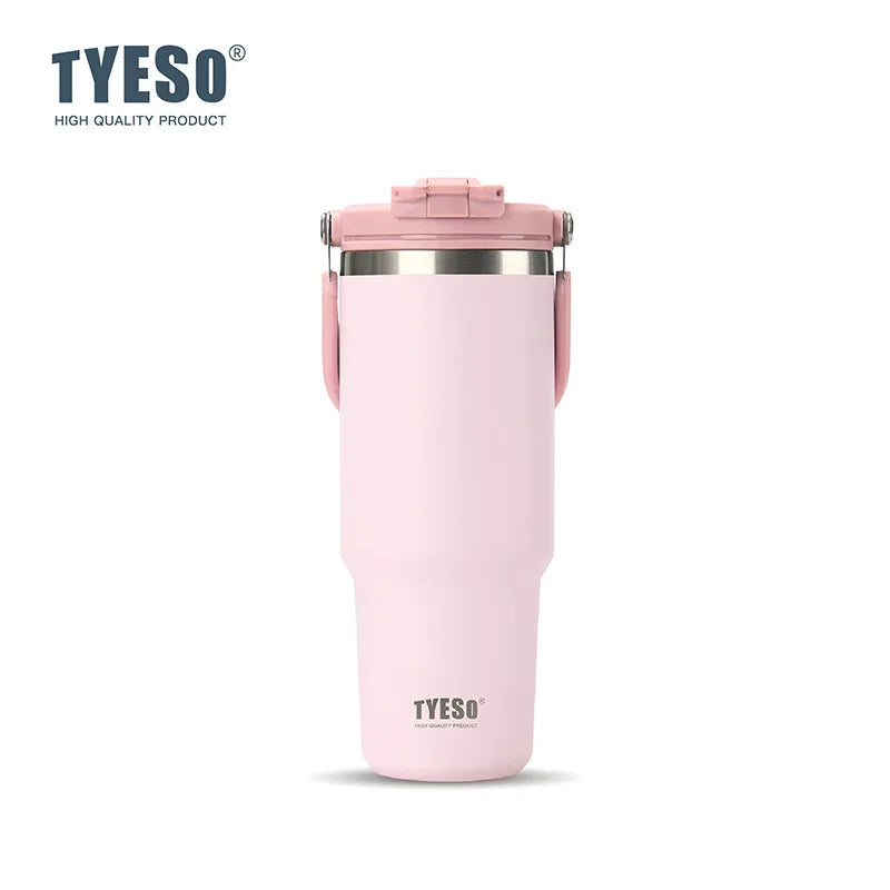 Tyeso Large-Capacity Thermoses Handle Vacuum Cup Dual-Drink Coffee Mug Stainless Steel Ice Cup Car Bottle Hot Cold Retention