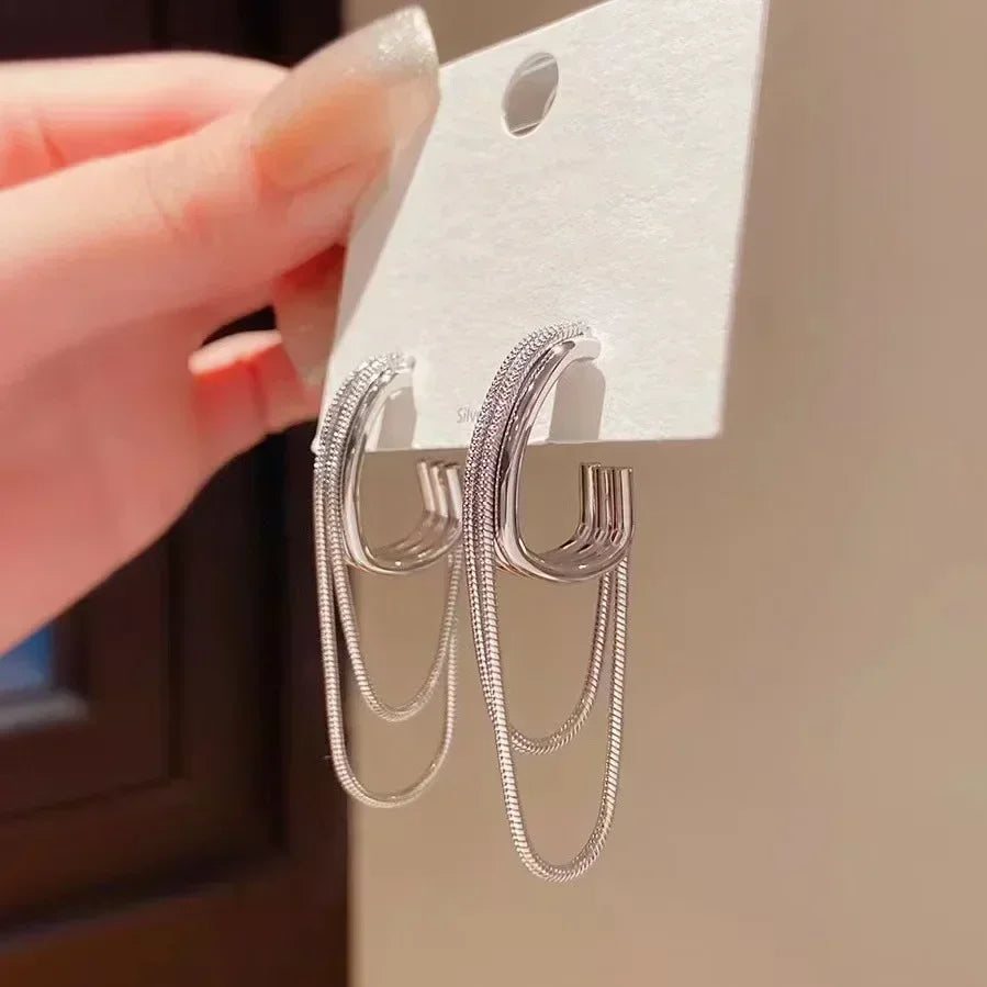 Vintage Geometry Irregular Eardrop Personality Asymmetry Dripping Oil Earrings for Women Fashion Daily Commuting Jewelry Gifts