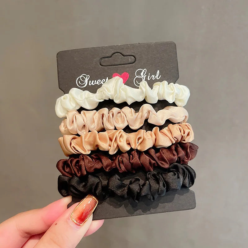 3/4/6Pcs/Set Satin Scrunchies Women Solid Color Hair Rope Elegant Ponytail Holder Rubber Band Elastic Hairband Hair Accessories