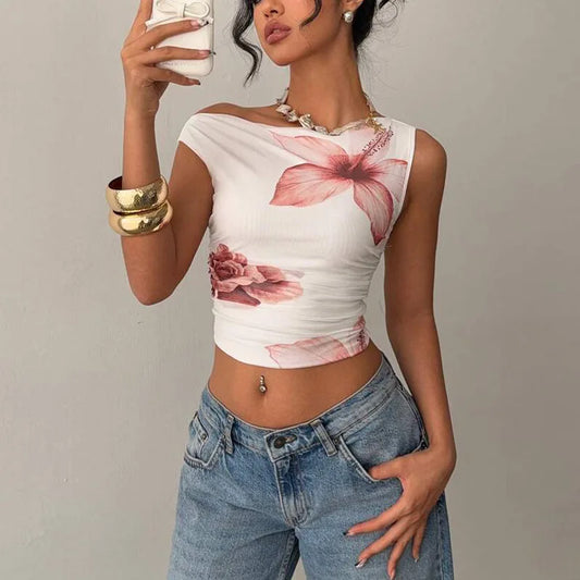 2025 Summer New Sexy Off Shoulder Women T-shirt with Simple Printed Female Slim Fit Short Tops