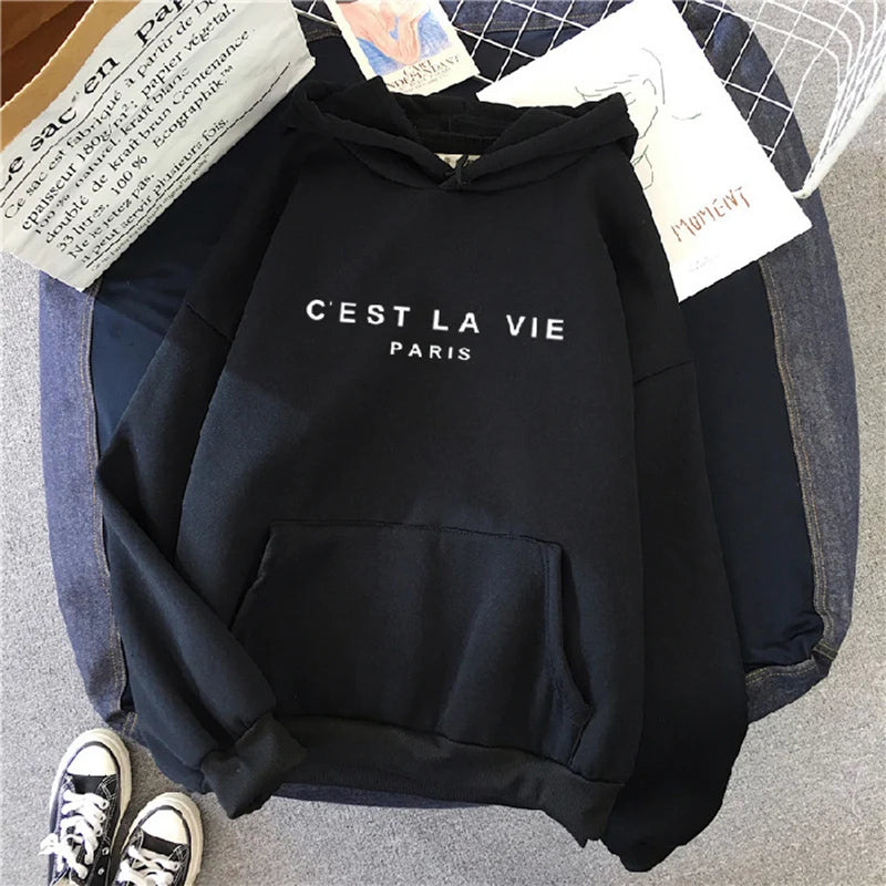 2025Autumn Hoodie Multiple Solid Color Letter Hooded Korean Fashion Sweatshirts Long Sleeve Top Drawstring Pockets Loose Hoodies