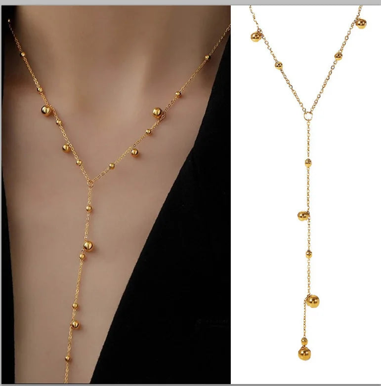 Stainless Steel Lariat Necklace Gold Plated, Dainty Long Necklace Laryered Necklaces For Women Girls, Y Shape Drop Pendant