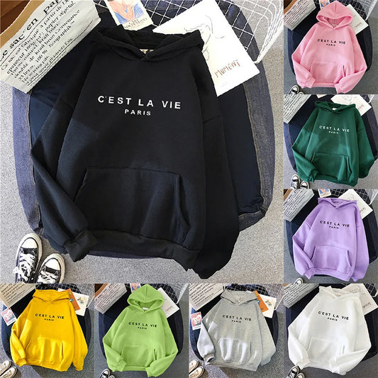 2025Autumn Hoodie Multiple Solid Color Letter Hooded Korean Fashion Sweatshirts Long Sleeve Top Drawstring Pockets Loose Hoodies