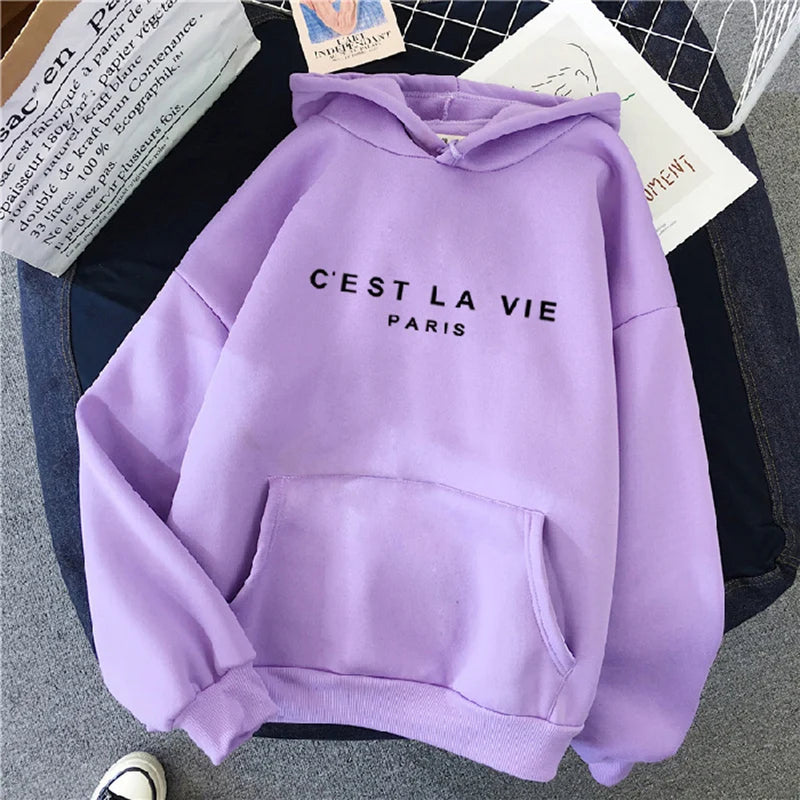 2025Autumn Hoodie Multiple Solid Color Letter Hooded Korean Fashion Sweatshirts Long Sleeve Top Drawstring Pockets Loose Hoodies