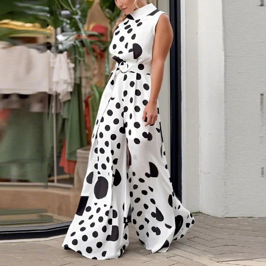 Modigirl 2025 Summer Elegant Sleeveless Jumpsuits for Woman 2025 Polka-dot One Pieces Women High Waisted Wide Leg Pant Outfit