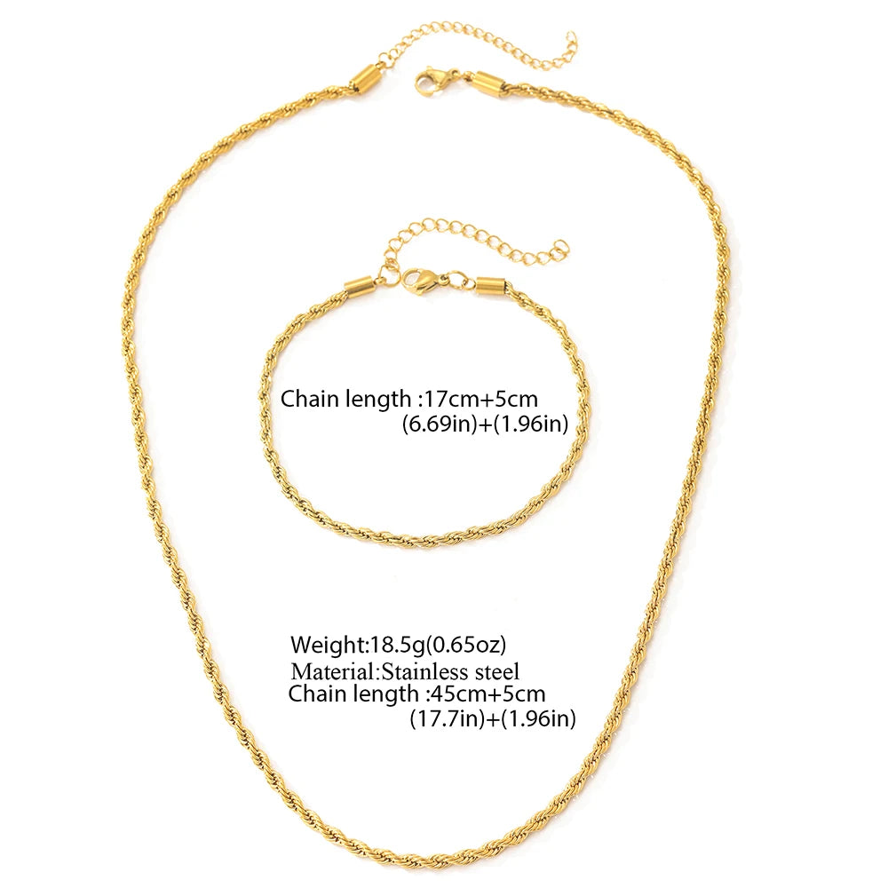 Stainless Steel Set Simple Fashion Hip Hop Twist Chain Necklace Bracelet Set Women's Jewelry Daily Commuter Accessories